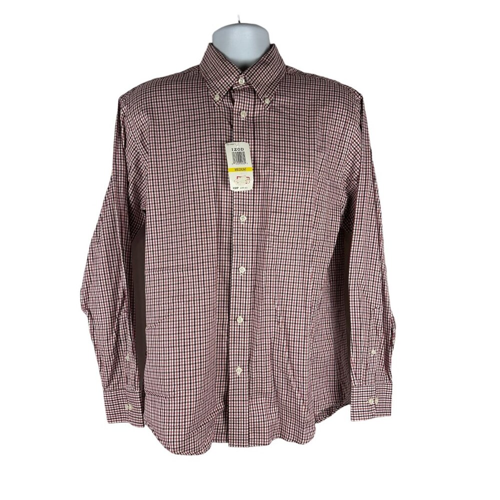 Izod Mens Wrinkle-Free Checkered Button-Down Shirt - 100% Cotton Medium